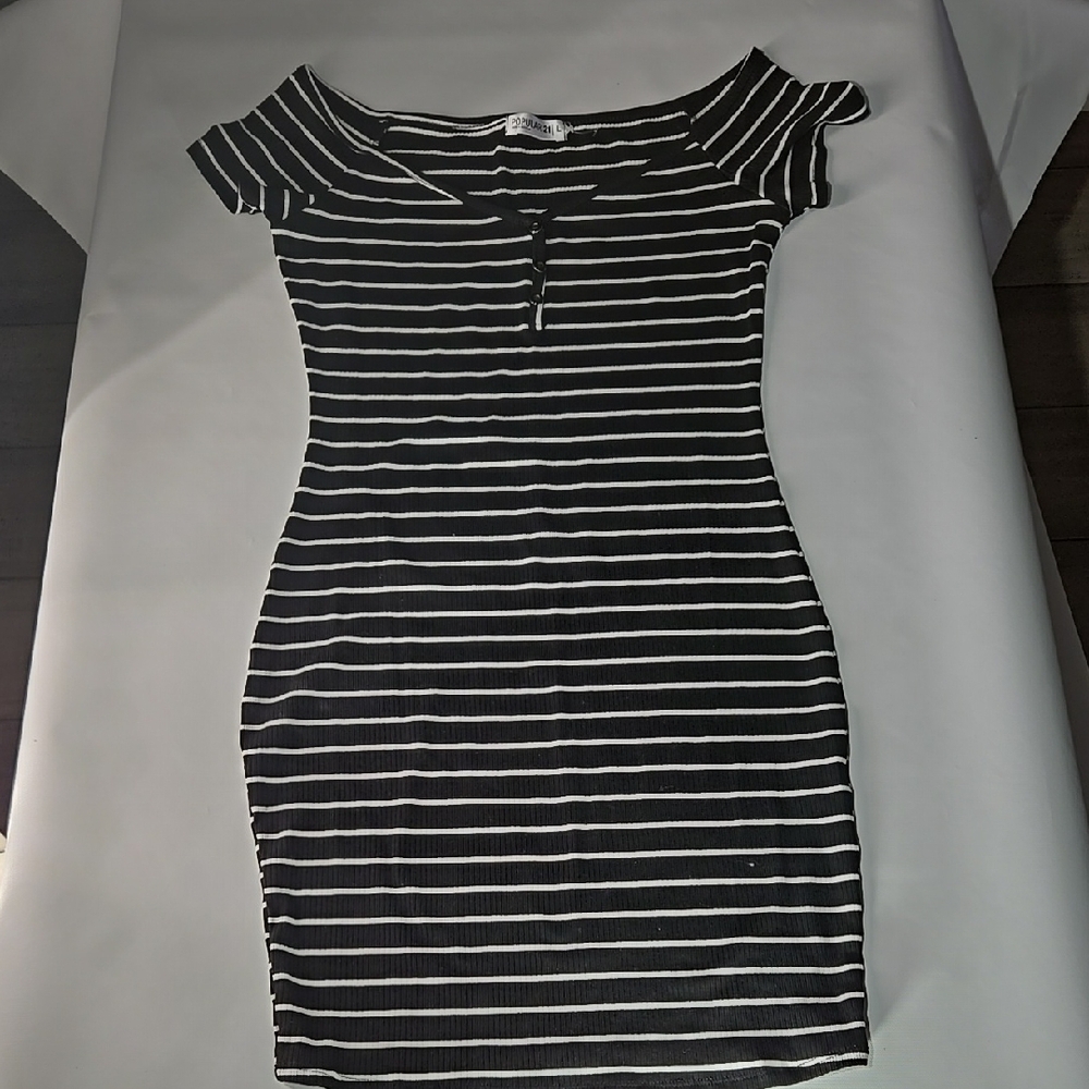 Black and White Striped Off-Shoulder Dress